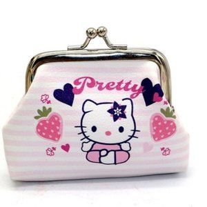 Hello Kitty Snap Coin Purse Small White Strawberry Hearts